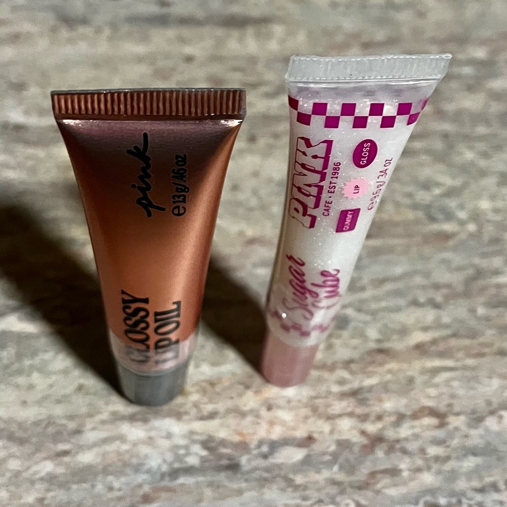New 2-PINK Victoria’s Secret Glossy Lip Oil and Star Cube Clammy Lip Gloss